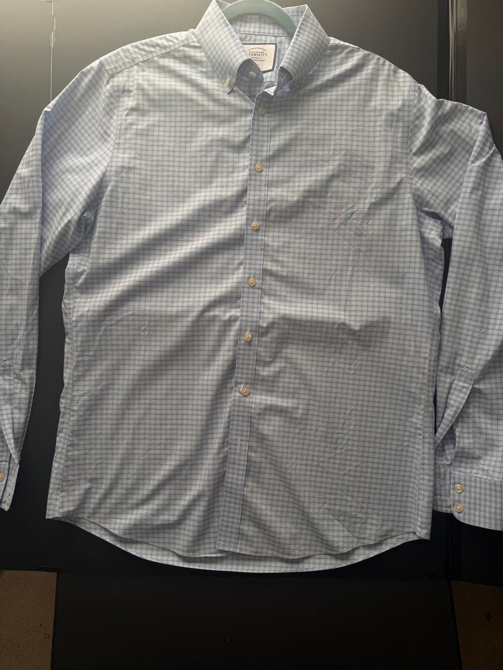 Charles Tyrwhitt Men’s 16.5 / 38 Slim Fit Shirt – Light Blue Check 100% Cotton - Picture 1 of 8